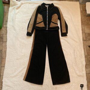 VTG 1970s Roncelli 2-Tone Black Tan Bell Bottom 2 Piece Disco Suit Sz 7/8 XS